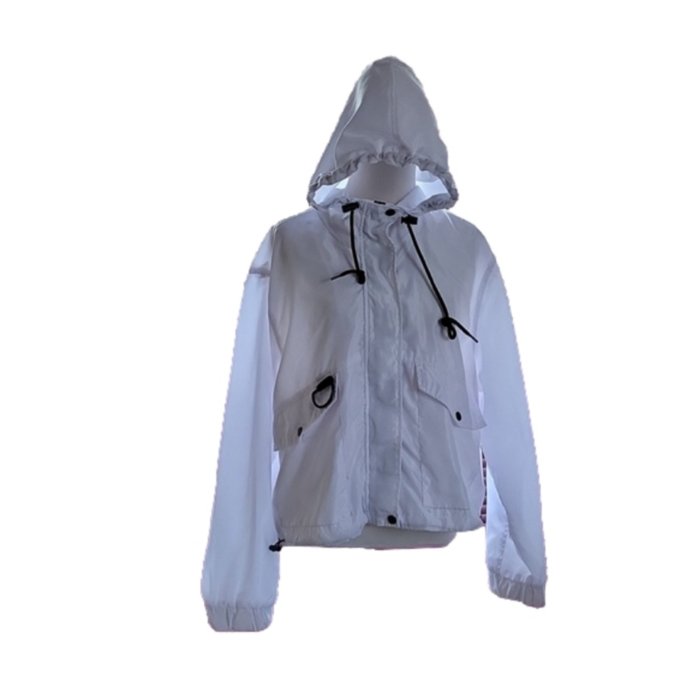 Woman's New Look white satin crop windbreaker in size XL